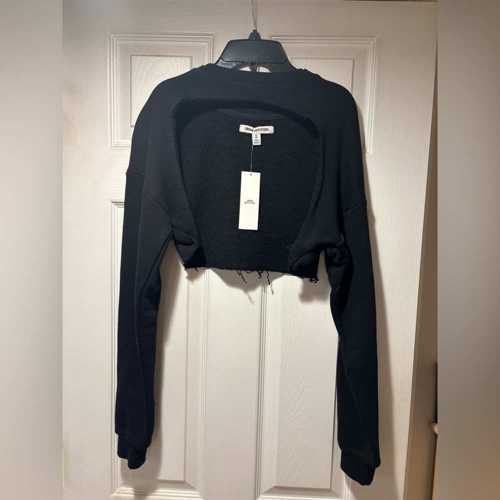 Cropped Black Open-front  Sweatshirt